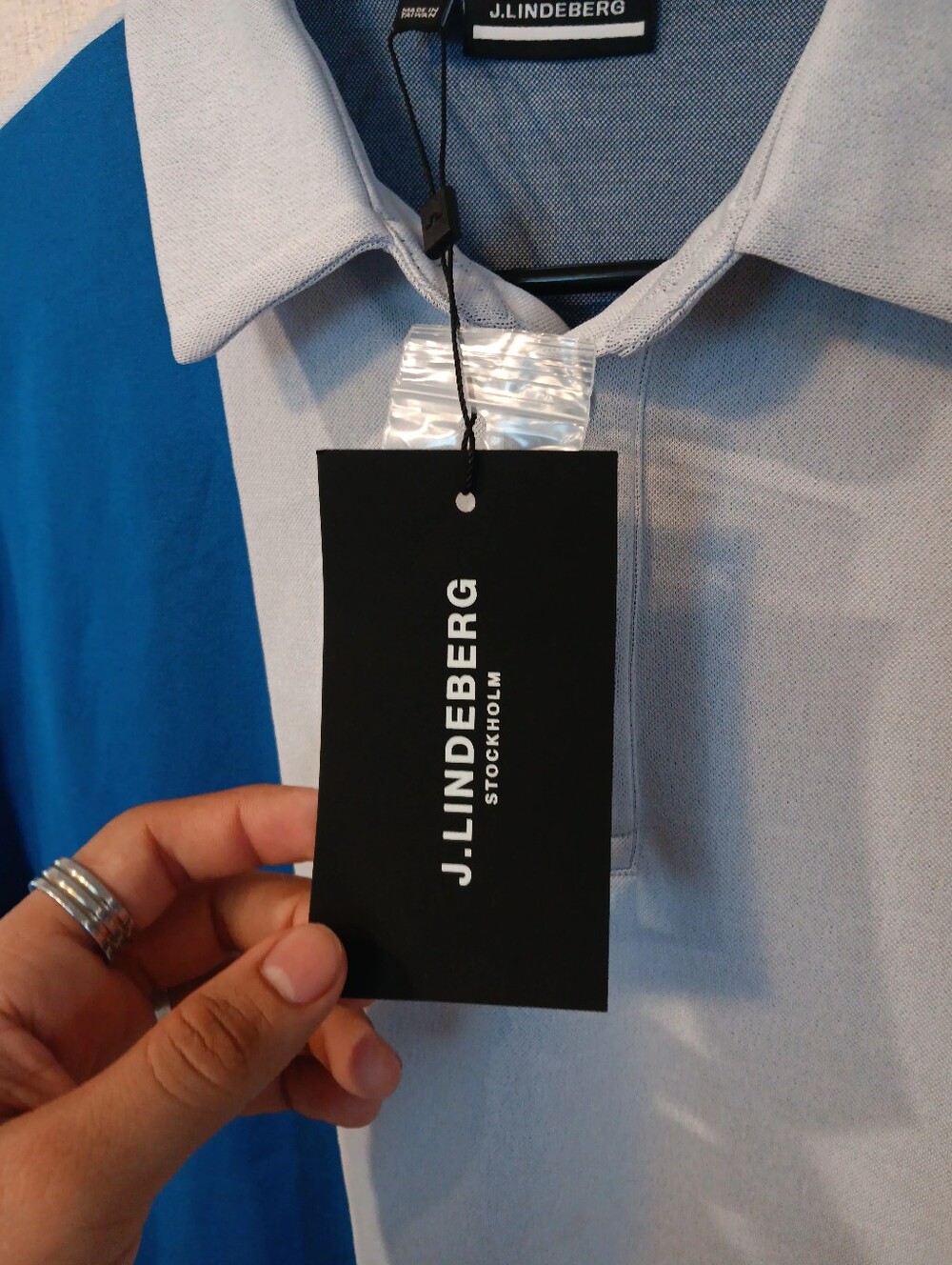 J.Lindeberg Men’s Colorblock Polo - Blue/Light Gray/Black Sz L New - Picture 4 of 4